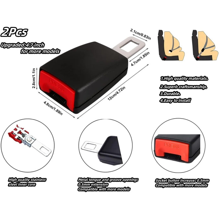 Einesin 4.7Inch Seat Belt Extender, 2 Packs Car Seatbelt Extension, Car Seat Belt Buckle for Seat Belt Extension,Seat Belt Buckle Alert Muffler, Seat Belt Clip Extender Fits Most Cars(Black)