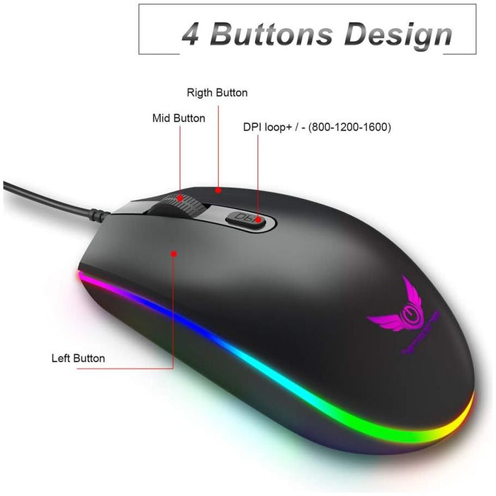 RGB Wired Gaming Mouse 1600dpi (Black)