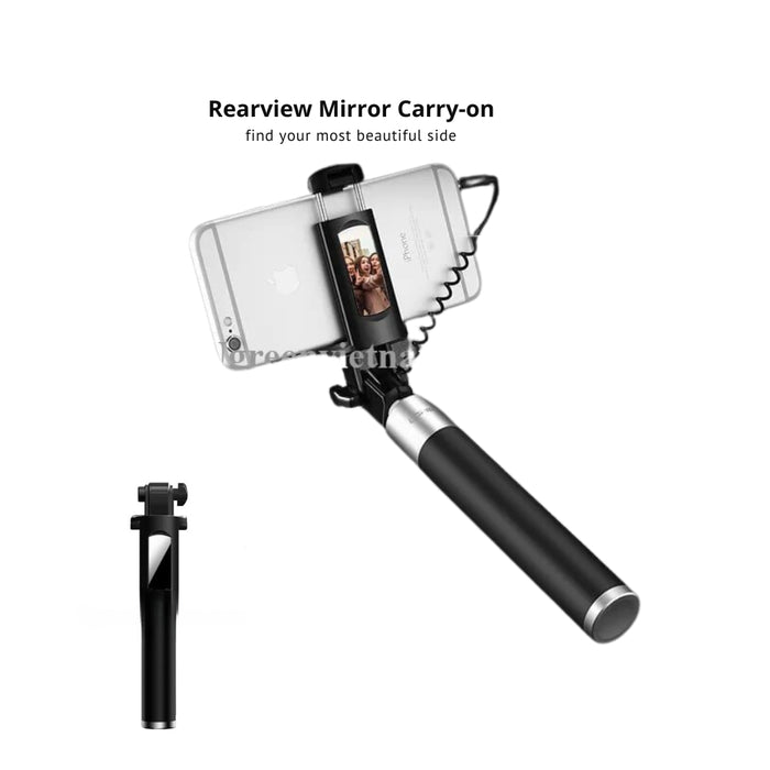 Black Selfie Stick with Mirror
