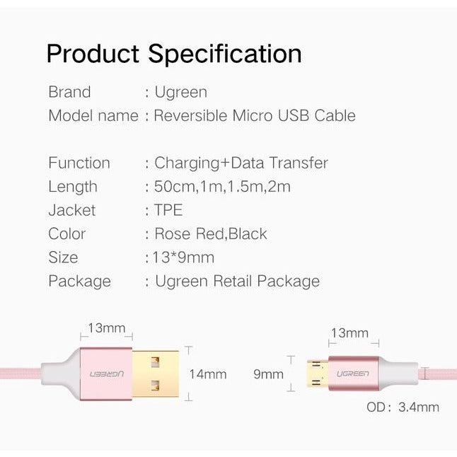 UGREEN Micro USB Cable 1M Rose Gold