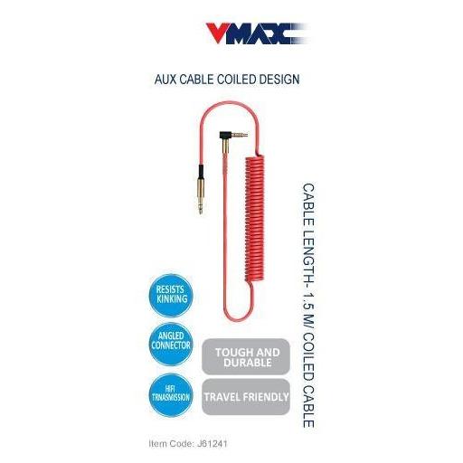 3.5mm Male to Male Extension Aux Audio Coiled Spiral Cable 1.5M-Audio Cables-V-MAX-brands-world.ca