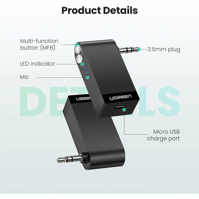 Bluetooth Receiver Portable Mini Music Audio Adapter 4.1 Car Auxiliary... UGREEN-brands-world.ca