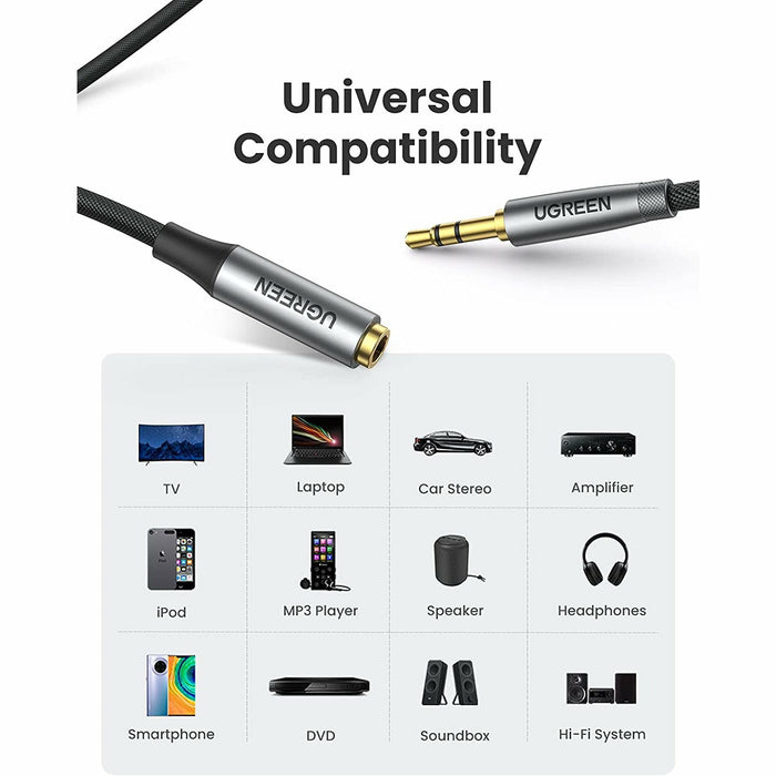 3.5mm male to female extension cable 6FT gray UGREEN-brands-world.ca