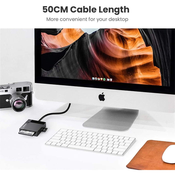 UGREEN SD Card Reader USB 3.0 Hub Adapter 5Gbps Read 4 Cards Black