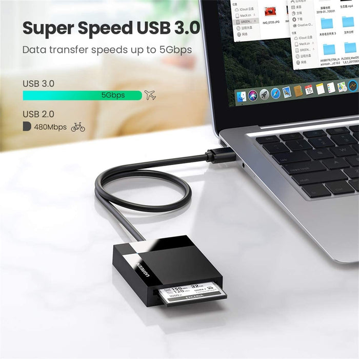 UGREEN SD Card Reader USB 3.0 Hub Adapter 5Gbps Read 4 Cards Black