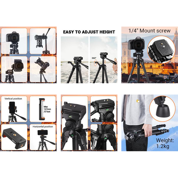 Lightweight Tripod 60" High Quality , Aluminum Travel/Camera/Phone Tripod With Carry Bag