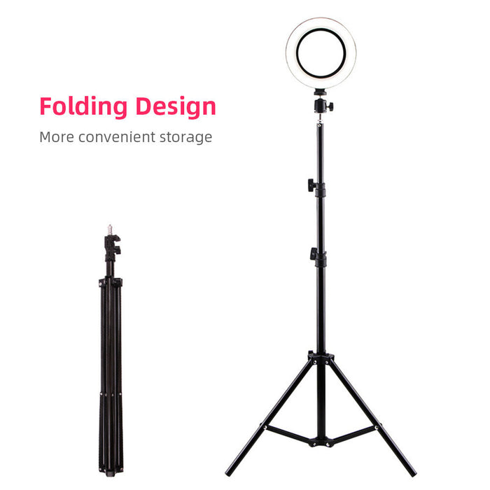 Ring Light Selfie (16 cm) with Tripod Stand 210cm & Cell Phone Holder for Live Stream/Makeup