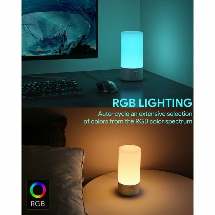 Table Lamp, Touch Sensor Bedside Lamp + Dimmable Warm White Light & Color Changing RGB