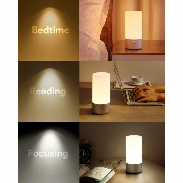 Table Lamp, Touch Sensor Bedside Lamp + Dimmable Warm White Light & Color Changing RGB