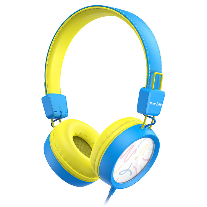 Kids Headphones with Microphone with 85dB/94dB Safe Volume Control Foldable Headphones for School/Travel/Airplane/Smartphone/Kindle/Tablet (Blue/Yellows)