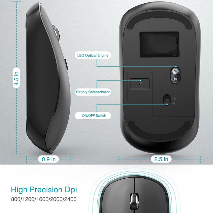 Wireless Mouse for Laptop Ultra Thin Silent Mouse with USB Receiver, 2400 DPI
