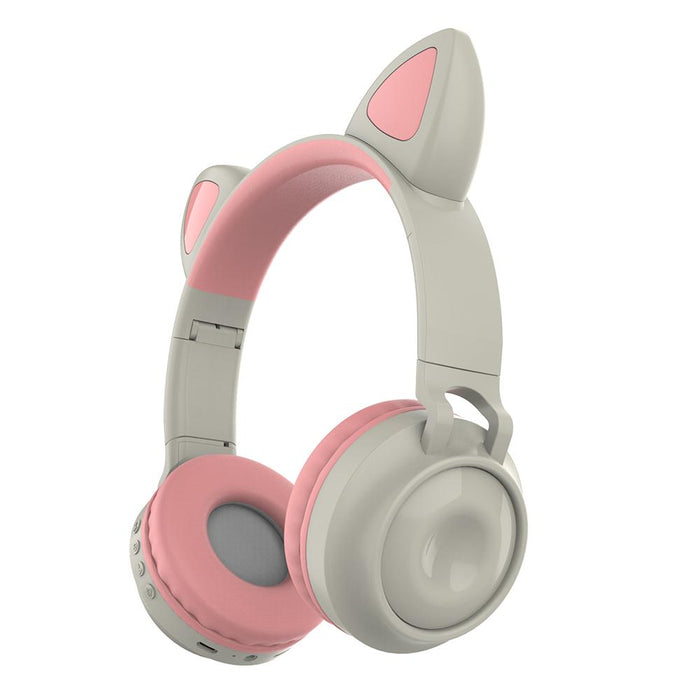 Wireless Bluetooth Headphone Cat Ear Lighting Folding Portable, TF Card/Wired Mode (Pink)