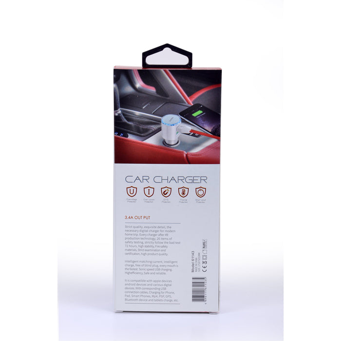 CAR CHARGER DUAL High Speed USB 3.6A + LIGHTNING CABLE 1M White-USB Car Chargers-V-MAX-brands-world.ca