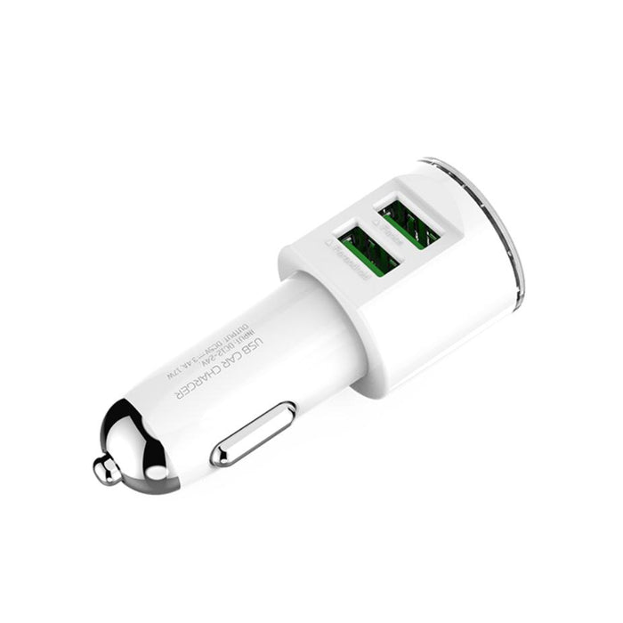 CAR CHARGER DUAL High Speed USB 3.6A + LIGHTNING CABLE 1M White-USB Car Chargers-V-MAX-brands-world.ca