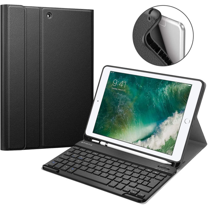Fintie Keyboard Case for iPad 9.7 2018 with Built-in Pencil Holder, Black-Tablet & iPad Cases-Fintie-brands-world.ca