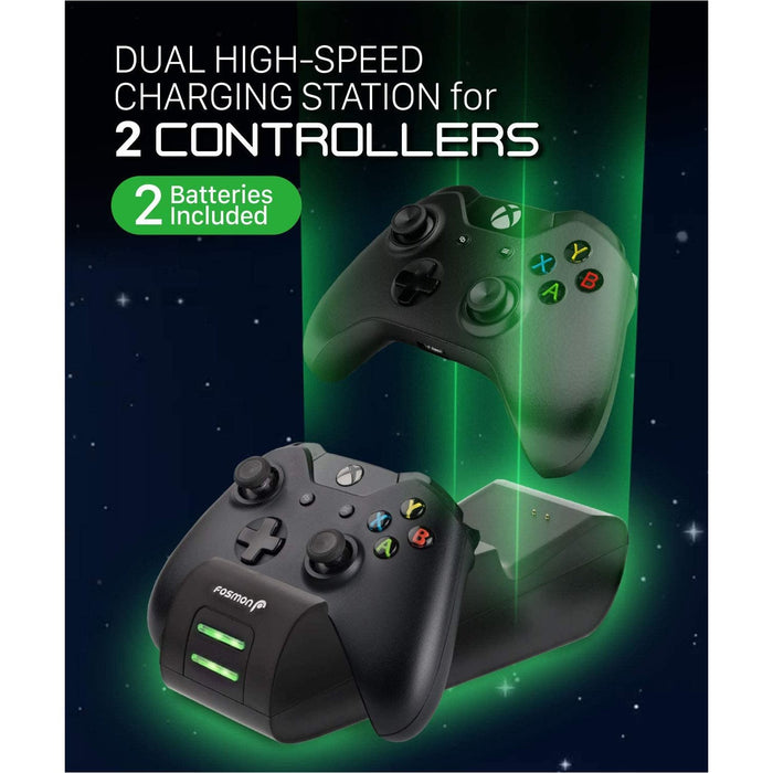 Fosmon Dual Controller Charger Compatible With Xbox One/One X/One S Black-Xbox One Power Supplies & Battery Packs-Fosmon-brands-world.ca
