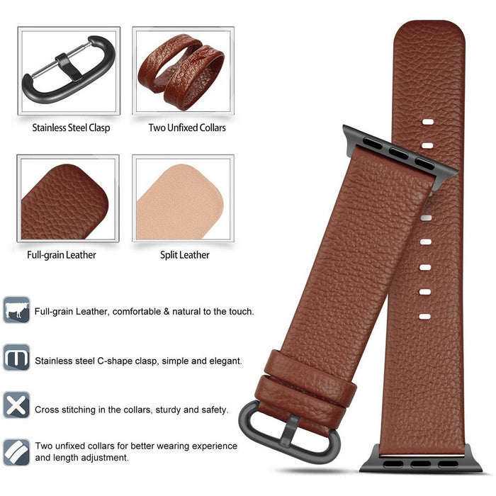 Fullmosa Compatible with Apple Watch 42mm/44mm, Brown + smoky grey buckle-Apple Watch Bands & Straps-Fullmosa-brands-world.ca