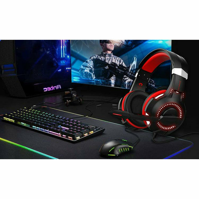 G2000Max Gaming Headset RGB LED Mic Headphones for PC Laptop PS4 Pro Xbox One S X -Red