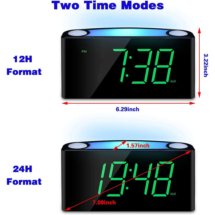 Loud Digital Alarm Clock, 7" Large LED Display Bedroom Green Digits-Speaker Docks & Clock Radios-Mesqool-brands-world.ca