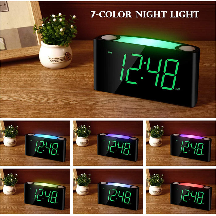 Loud Digital Alarm Clock, 7" Large LED Display Bedroom Green Digits-Speaker Docks & Clock Radios-Mesqool-brands-world.ca