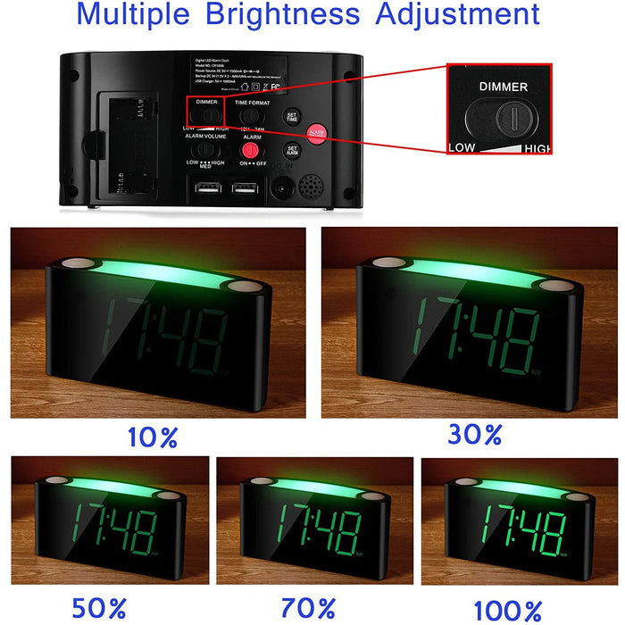 Loud Digital Alarm Clock, 7" Large LED Display Bedroom Green Digits-Speaker Docks & Clock Radios-Mesqool-brands-world.ca