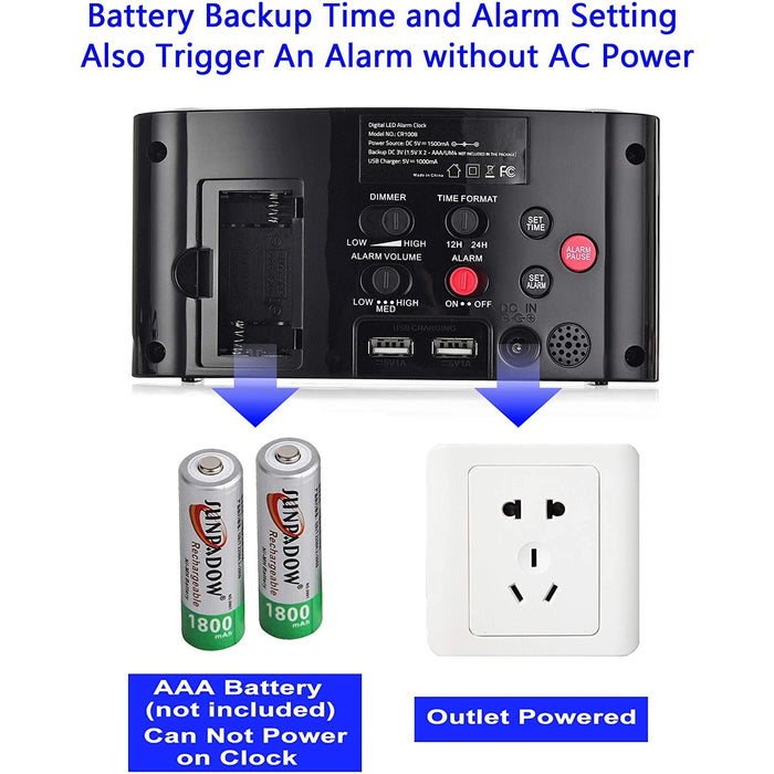 Loud Digital Alarm Clock, 7" Large LED Display Bedroom Green Digits-Speaker Docks & Clock Radios-Mesqool-brands-world.ca