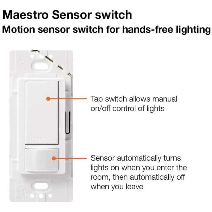 Lutron Maestro Motion Sensor Switch, No Neutral Required, 250 Watts, Single-Pole, MS-OPS2-WH, White, 1 Pack-Smart Switches & Plugs-Lutron-brands-world.ca