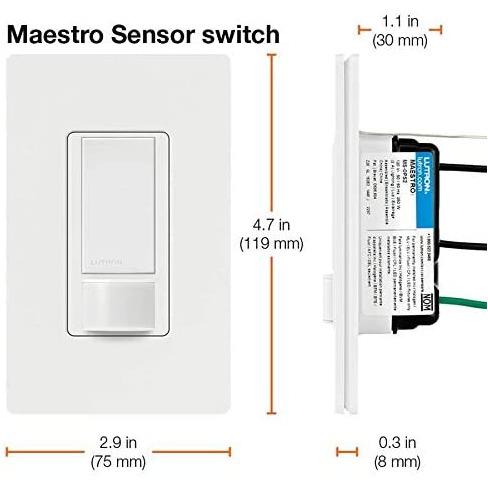 Lutron Maestro Motion Sensor Switch, No Neutral Required, 250 Watts, Single-Pole, MS-OPS2-WH, White, 1 Pack-Smart Switches & Plugs-Lutron-brands-world.ca
