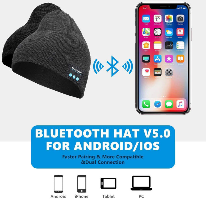 Miserwe Bluetooth Beanie Winter Music Hat Upgraded V5.0 Stereo Gray-Sleep Tech-Miserwe-brands-world.ca