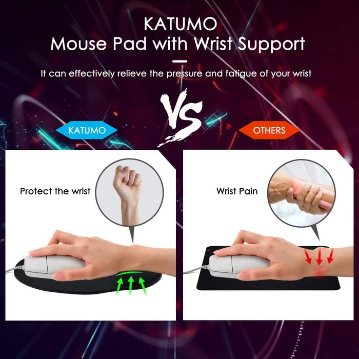 Mouse Pad, KATUMO Ergonomic Design Memory Foam Pad Wrist Rest Black x1-Mouse & Wrist Pads-KATUMO-brands-world.ca