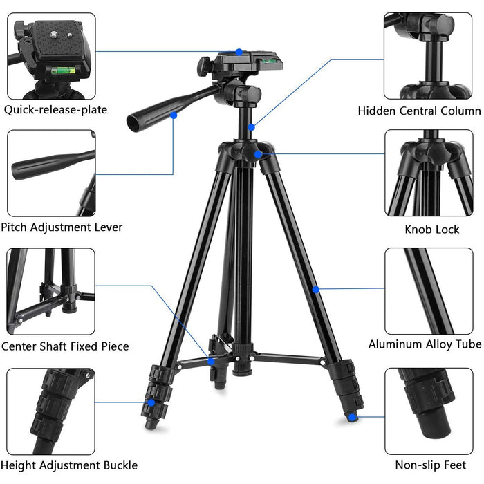 PEYOU Compatible for iPhone iPad Tripod, 50" Aluminum Camera Tablet Phone...-Tripods-SAMA-brands-world.ca
