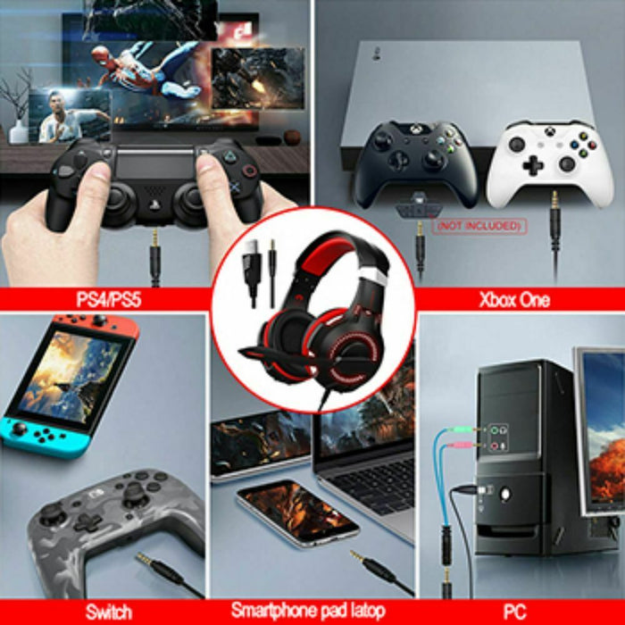 G2000Max Gaming Headset RGB LED Mic Headphones for PC Laptop PS4 Pro Xbox One S X -Blue