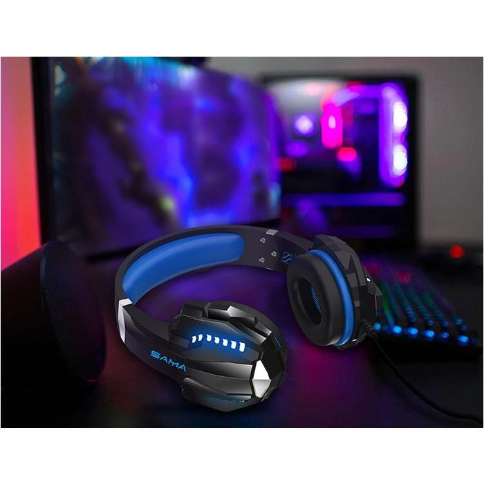 SAMA Blue Stereo Headset for PS4, PC, Xbox One Controller, Noise Cancelling Over Ear Headphones with Mic-Gaming Headsets-SAMA-brands-world.ca