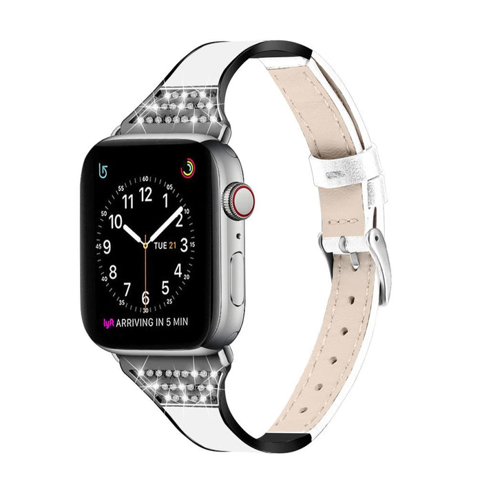 SAMA Classy Bling Diamond Ceramic Genuine Leather Watchband 38/40 mm For Apple Watch White-Apple Watch Bands & Straps-SAMA-brands-world.ca