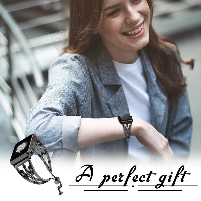 SAMA Diamond Rhinestone Stainless Steel Metal Wristband Strap 42/44mm For Apple Watch Band Black-Apple Watch Bands & Straps-SAMA-brands-world.ca