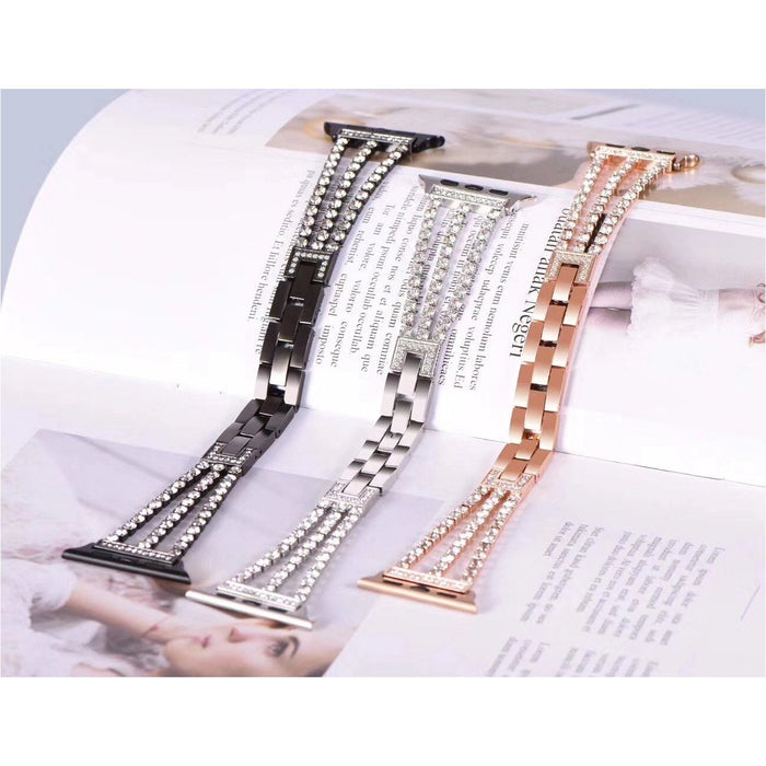 SAMA Diamond Rhinestone Stainless Steel Metal Wristband Strap 42/44mm For Apple Watch Silver-Apple Watch Bands & Straps-SAMA-brands-world.ca
