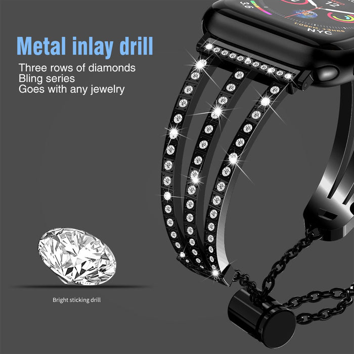 SAMA Diamond Stainless Steel Replacement Bracelet Strap 38/40mm For Apple Watch Series 5 4 3 2 1(Black)-Apple Watch Bands & Straps-SAMA-brands-world.ca