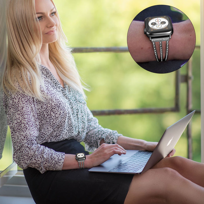 SAMA Diamond Stainless Steel Replacement Bracelet Strap 38/40mm For Apple Watch Series 5 4 3 2 1(Black)-Apple Watch Bands & Straps-SAMA-brands-world.ca