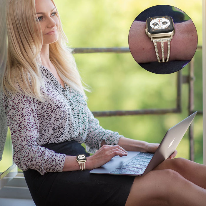 SAMA Diamond Stainless Steel Replacement Bracelet Strap 42/44mm For Apple Watch Series 5 4 3 2 1(Gold)-Apple Watch Bands & Straps-SAMA-brands-world.ca