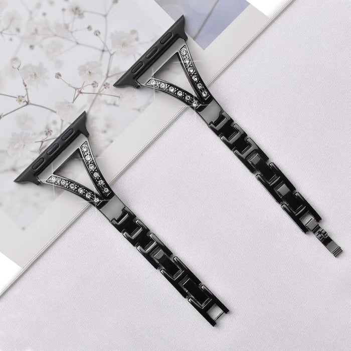 SAMA Diamond Stainless Steel Wristband Strap 42/44mm For Apple Watch Black-Apple Watch Bands & Straps-SAMA-brands-world.ca