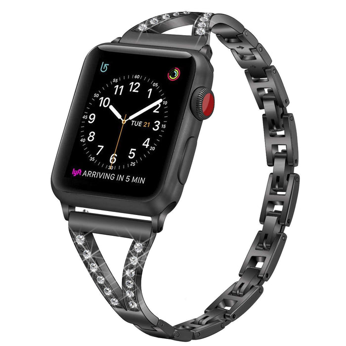 SAMA Diamond Stainless Steel Wristband Strap 42/44mm For Apple Watch Black-Apple Watch Bands & Straps-SAMA-brands-world.ca