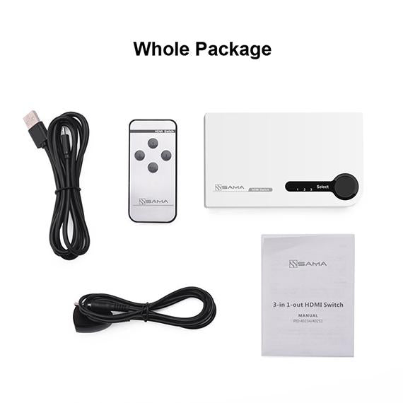SAMA HDMI Splitter 1.3V Support 1080P With Remote Control, White-A/V Switchers-SAMA-brands-world.ca