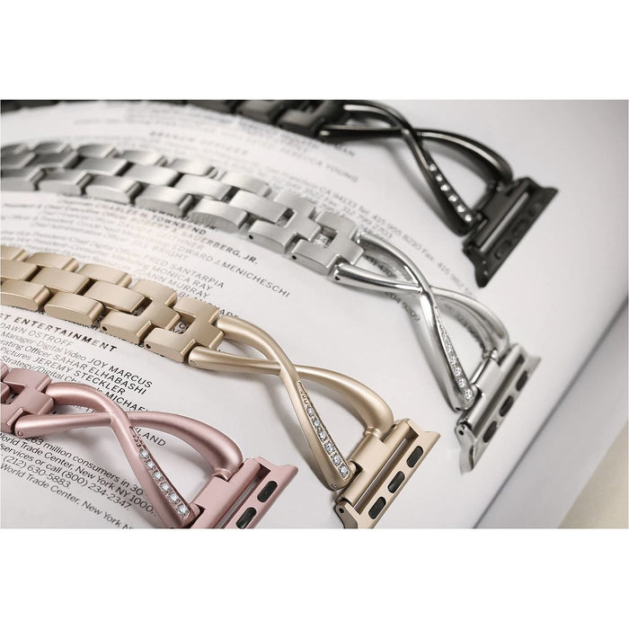 SAMA Luxury Women Rhinestone X-Link Stainless Steel Wrist Strap For Apple Watch 4 Band-Gold-Apple Watch Bands & Straps-SAMA-brands-world.ca