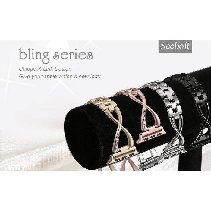 SAMA Luxury Women Rhinestone X-Link Stainless Steel Wrist Strap For Apple Watch 4 Band-Gold-Apple Watch Bands & Straps-SAMA-brands-world.ca