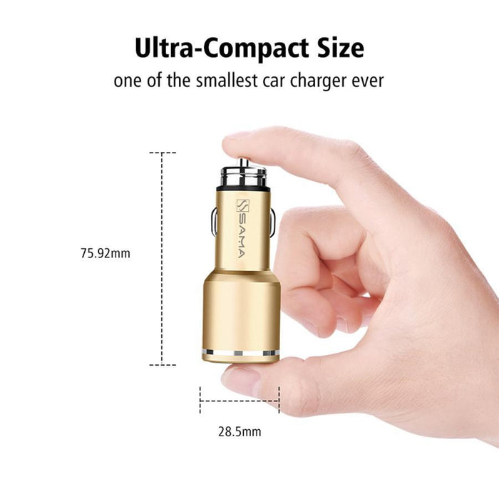 SAMA SA-50201 Dual USB 3.0 Car Charger 30W Quick Charge Gold-USB Car Chargers-SAMA-brands-world.ca