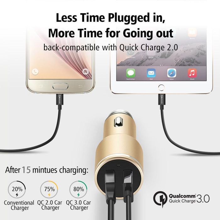 SAMA SA-50201 Dual USB 3.0 Car Charger 30W Quick Charge Gold-USB Car Chargers-SAMA-brands-world.ca