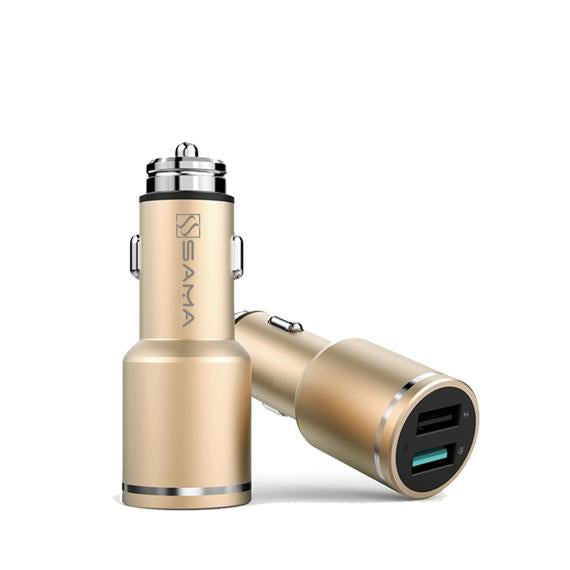 SAMA SA-50201 Dual USB 3.0 Car Charger 30W Quick Charge Gold-USB Car Chargers-SAMA-brands-world.ca