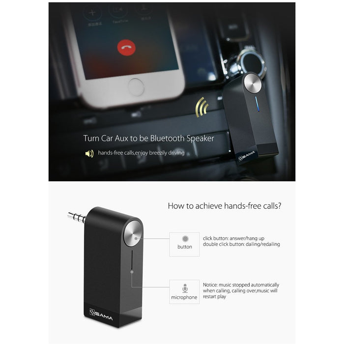 SAMA SA-50202Pro Wireless Bluetooth 4.1 Music Audio Receiver Adapter with Mic & battery-In-Car Bluetooth-SAMA-brands-world.ca