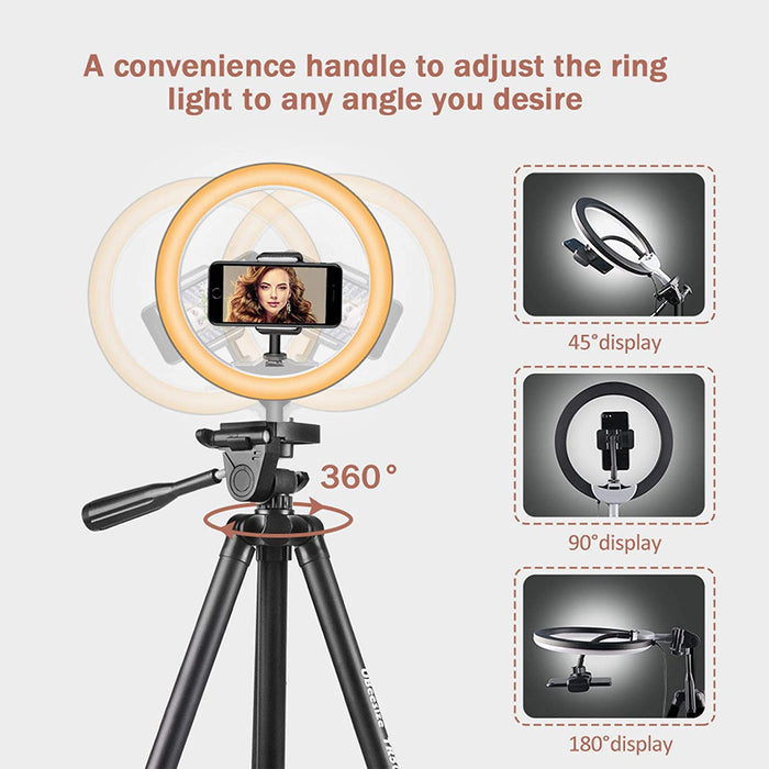 UBeesize 10" Selfie Ring Light with 50" Extendable Tripod Stand & Flexible...-Selfie Ring Lights-SAMA-brands-world.ca