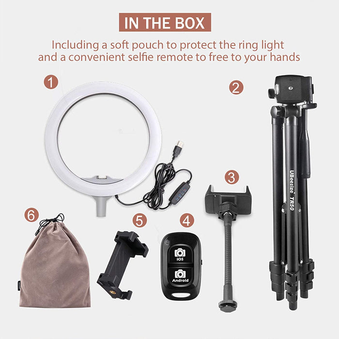 UBeesize 10" Selfie Ring Light with 50" Extendable Tripod Stand & Flexible...-Selfie Ring Lights-SAMA-brands-world.ca